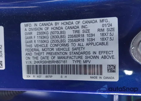2024 Honda Cr-V Hybrid Sport-L z USA, uszkodzony, nr VIN 2HKRS6H85RH807161